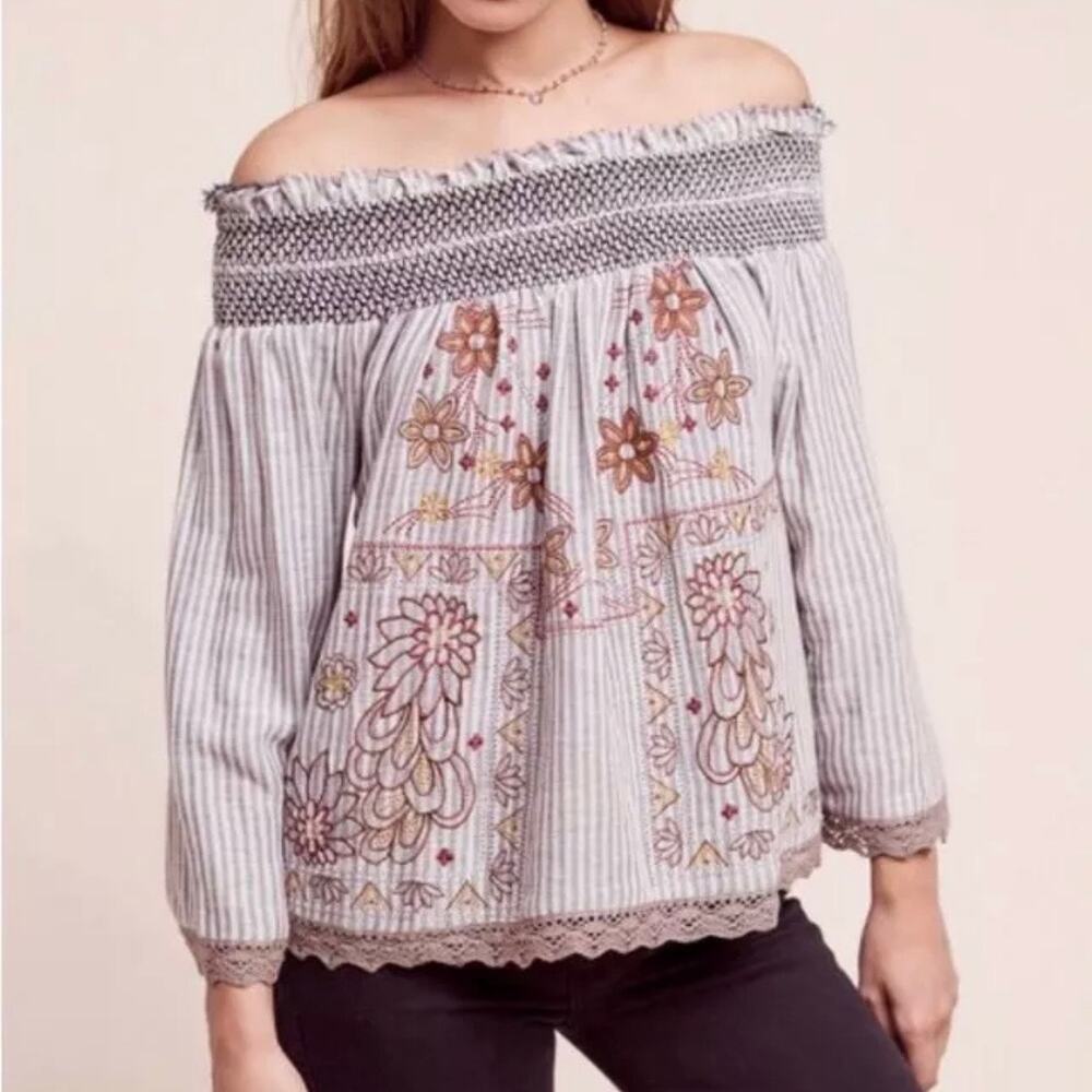 NWT Anthropologie Chloe Oliver Kennington Off Shoulder Top Embroidered Size S